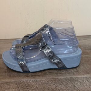 Vionic Ellie metallic snake platform slide sandals size 7 WIDE shoes